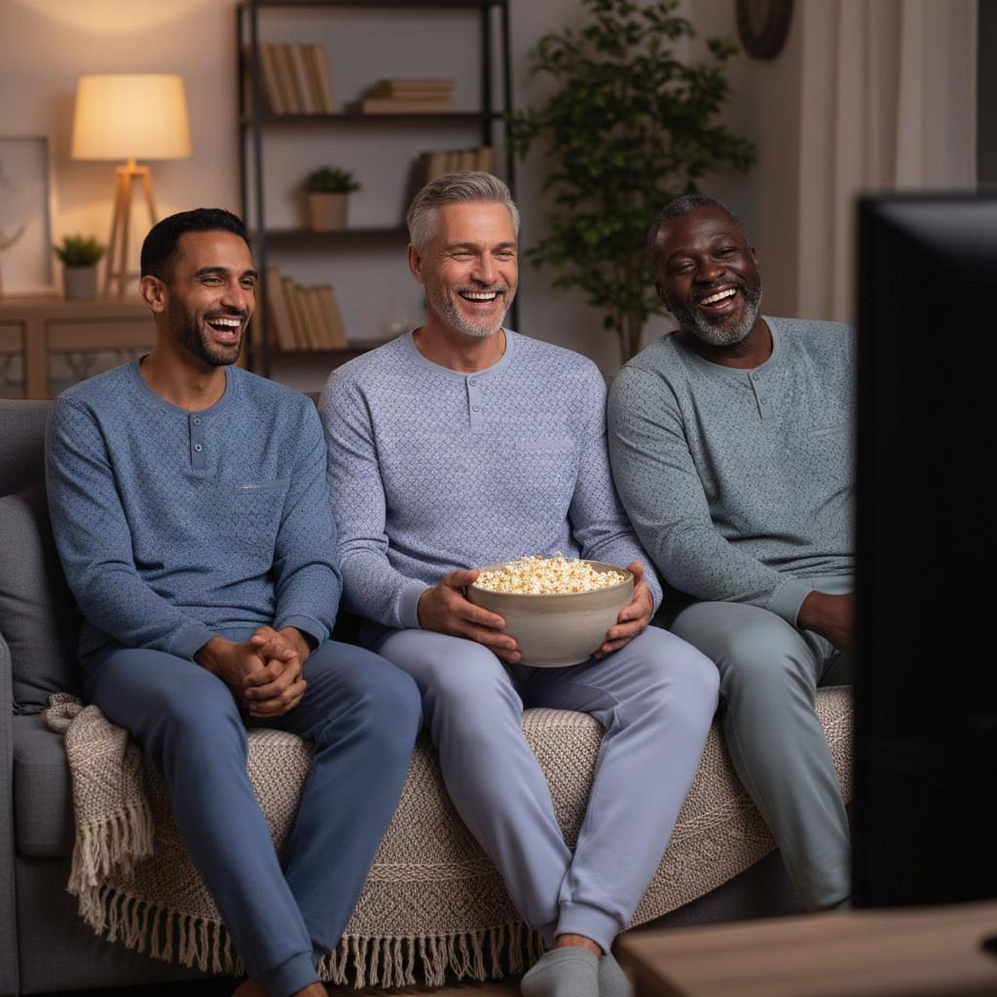 Voir la diapositive 6 : OZABI OZABI Pyjama Homme Long Pack de 3, Coton Doublé Polaire, Col Boutonné