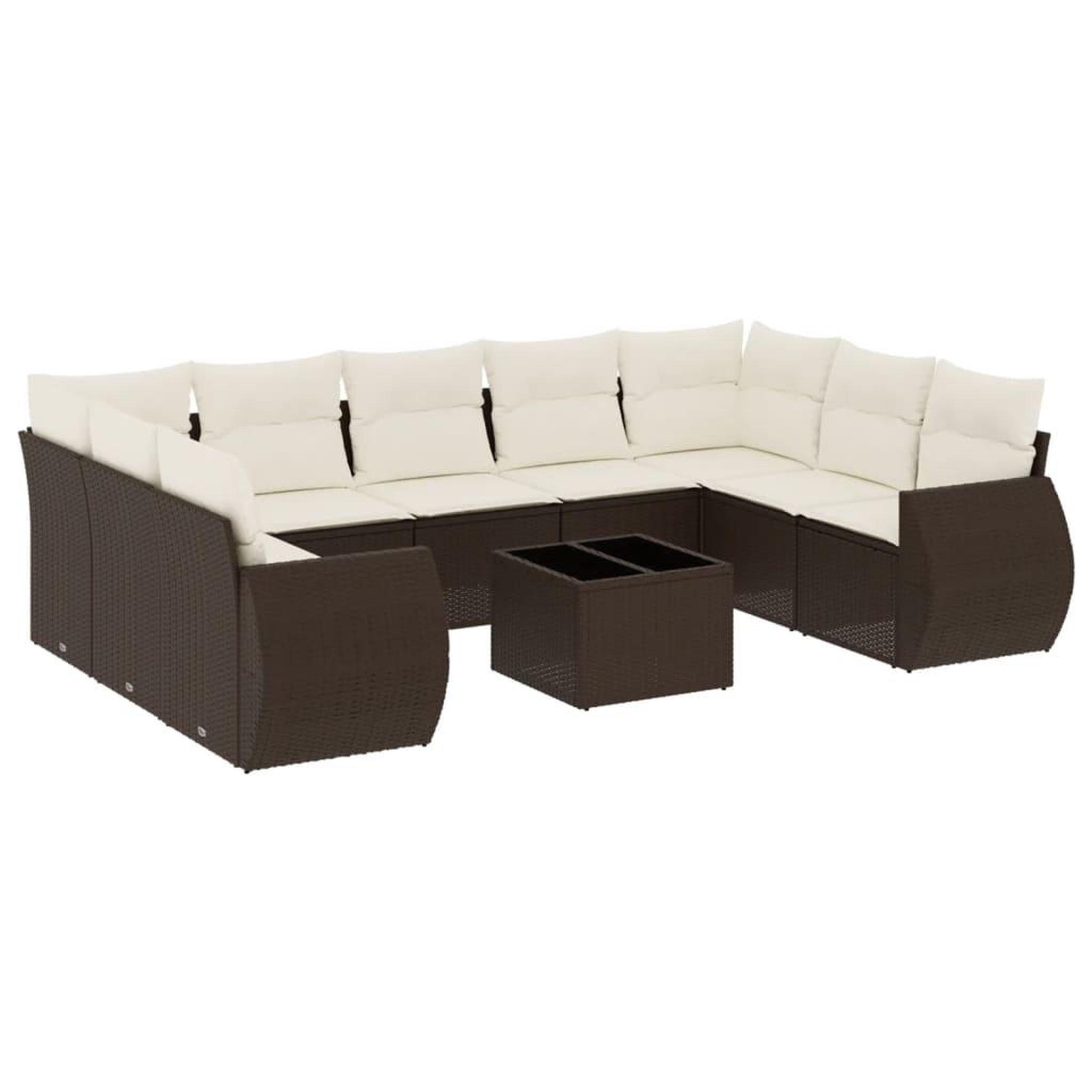 Voir la diapositive 2 : VIDAXL Salon de jardin 10 pcs avec coussins marron resine tressee
