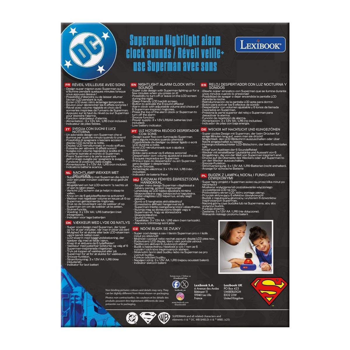 Lexibook Réveil avec veilleuse Superman en 3D
