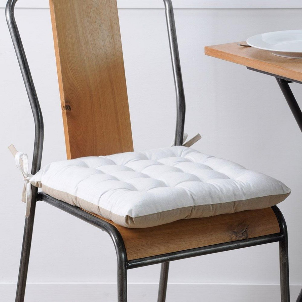 Lovely Casa Lot de 4 galettes de chaise 16 points 40x40 Duo écru lin coton