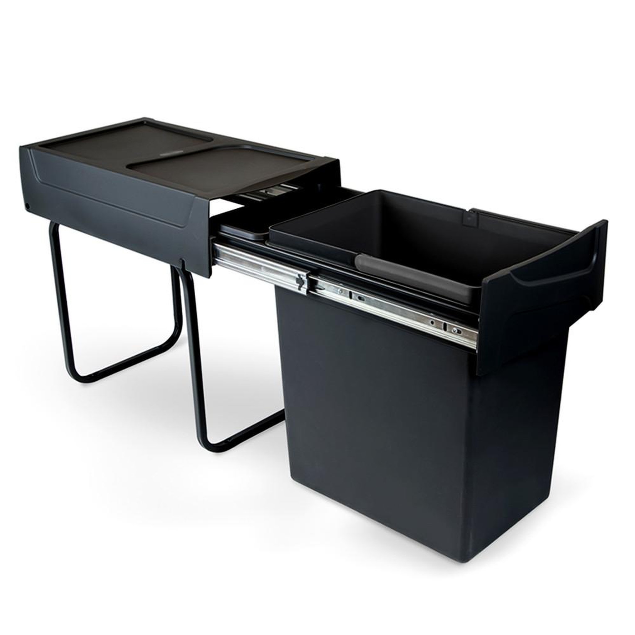 EMUCA SRL Emuca recycle bac de recyclage sous plan 2 compartiments 20 l, extraction manuelle, montage inférieur, noir acier et plastique