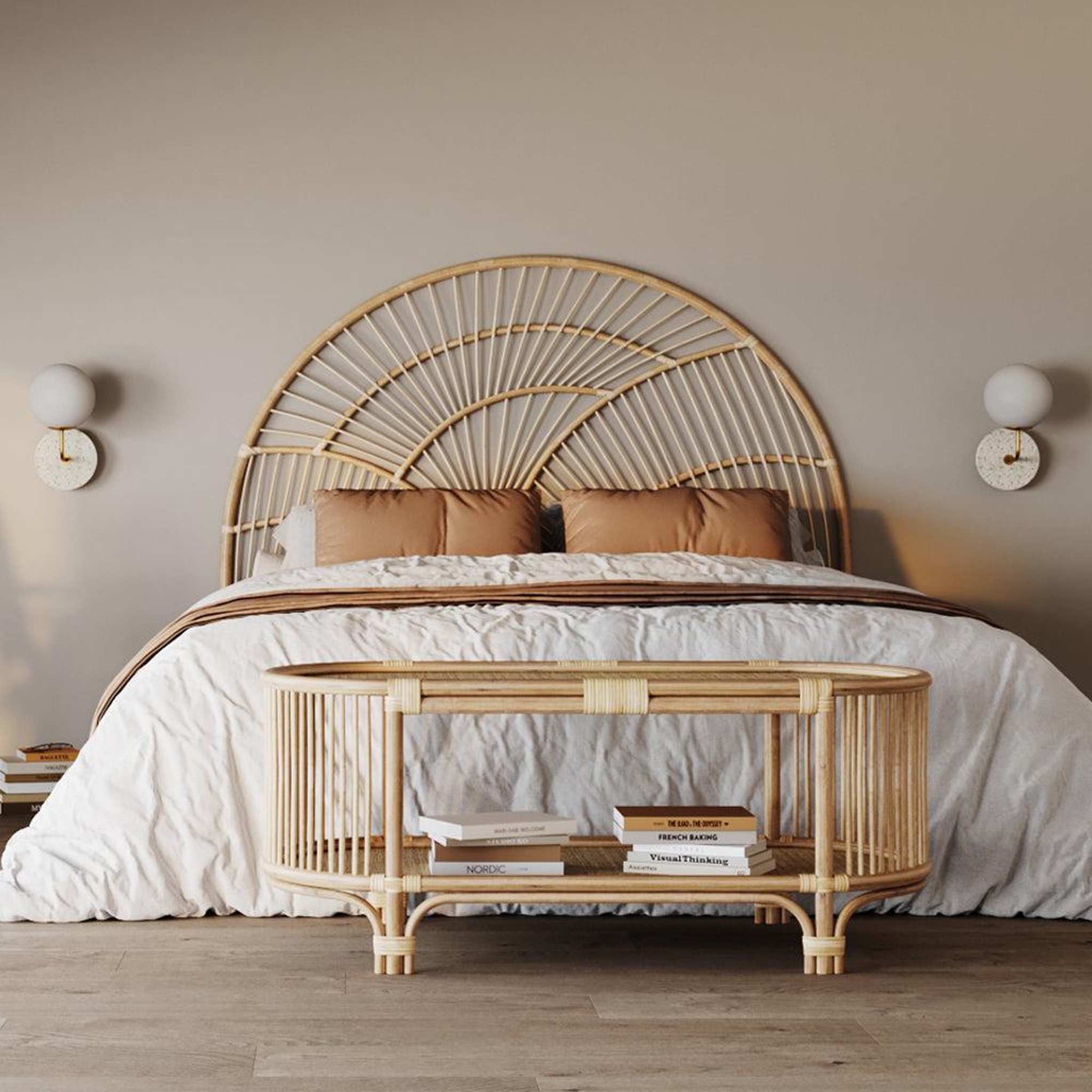 Voir la diapositive 5 : MAISON PAVANE Tête de lit en rotin naturel 160 cm-séléné