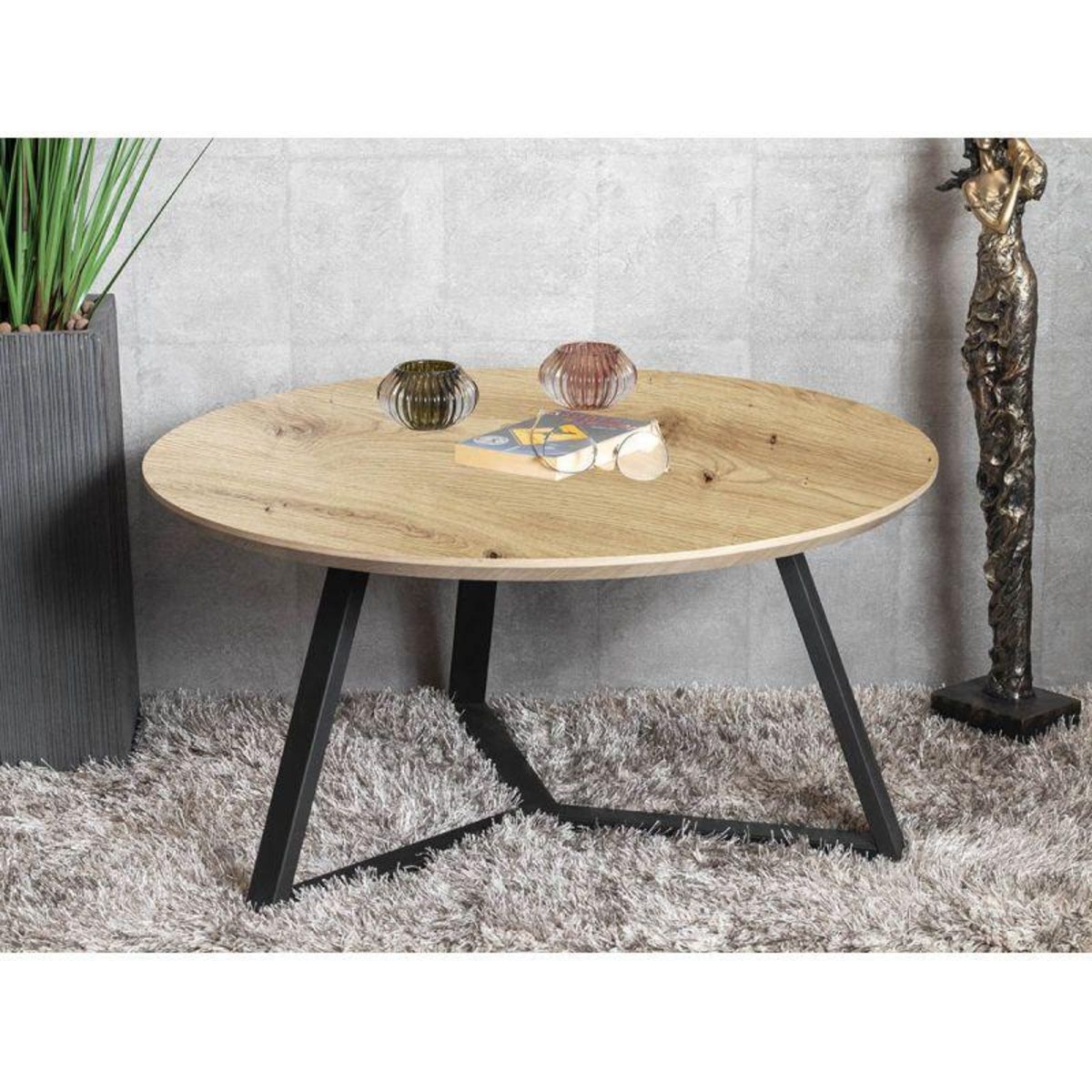 Paris Prix Table Basse Ronde  Miranda  80cm Chêne & Noir