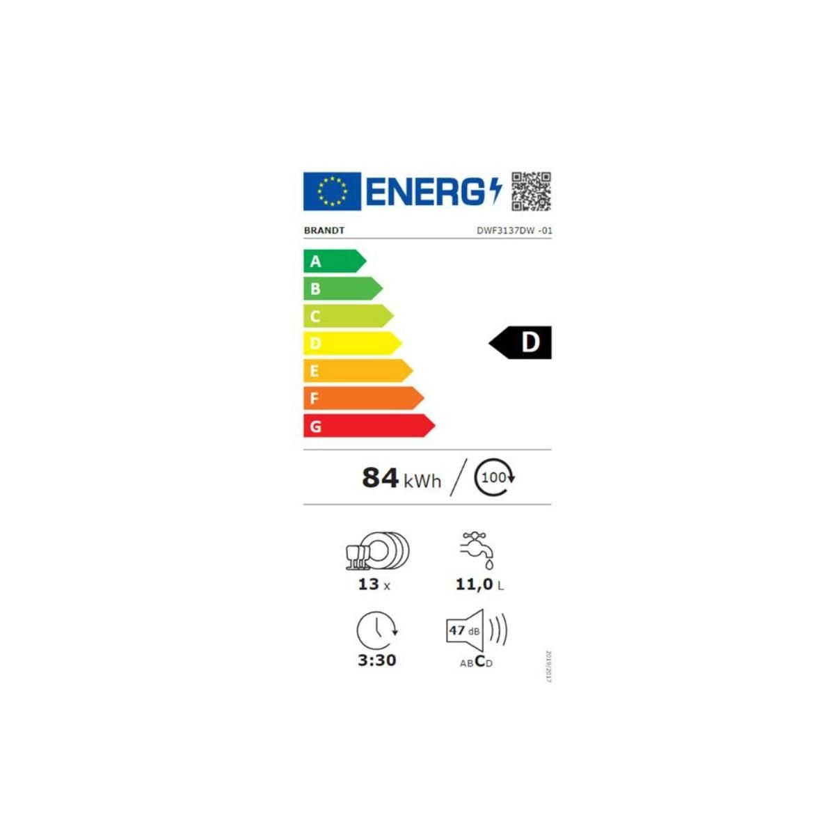BRANDT Lave-vaisselle 60cm 13 couverts 47db - DWF3137DW