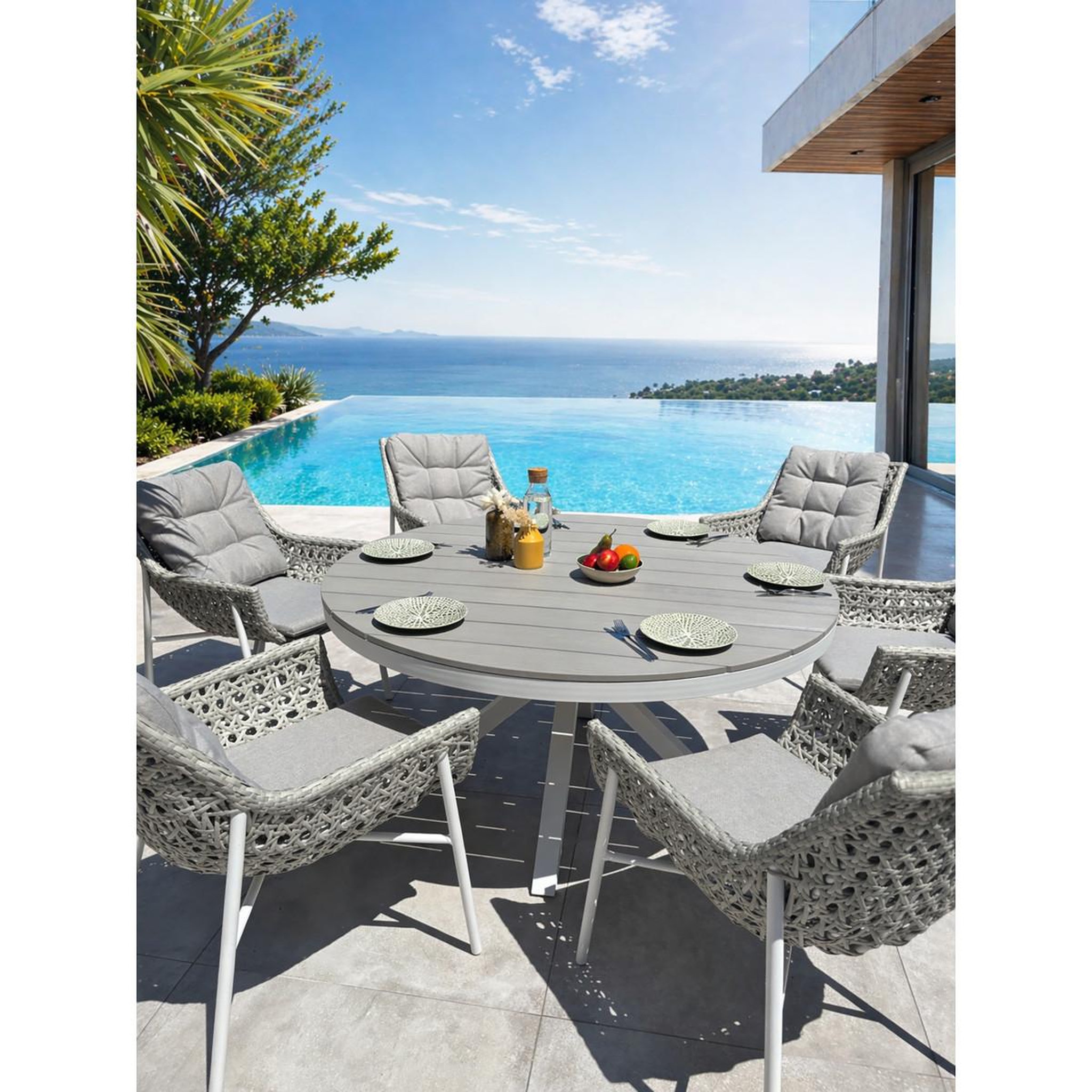 Voir la diapositive 3 : Paris Prix Ensemble Table de Jardin & 6 Fauteuils  Elba  142cm Blanc