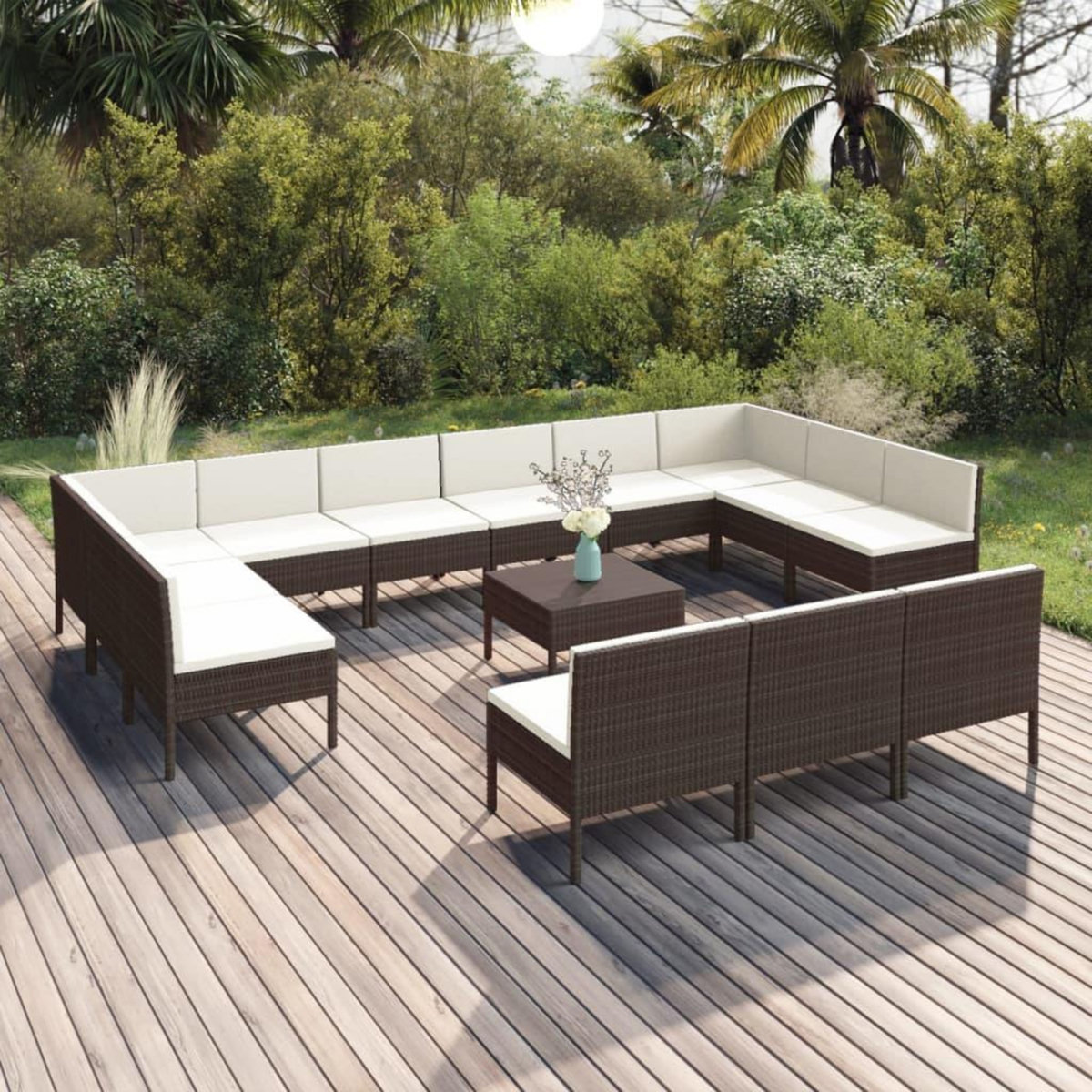 VIDAXL Salon de jardin 14 pcs avec coussins Resine tressee Marron