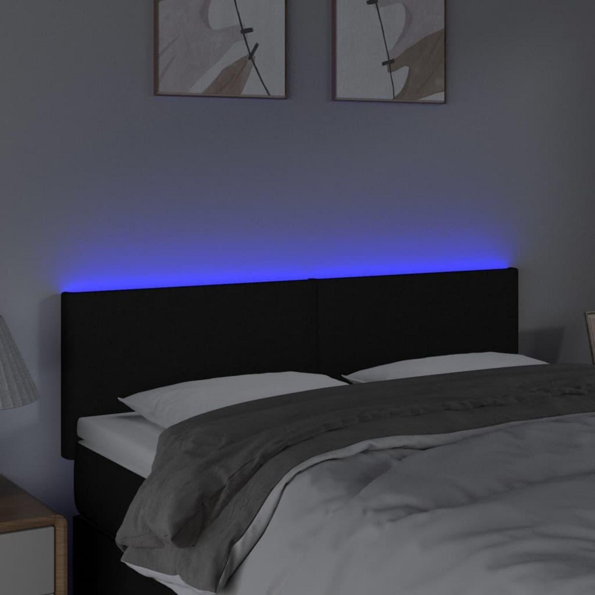VIDAXL Tete de lit a LED Noir 144x5x78/88 cm Tissu