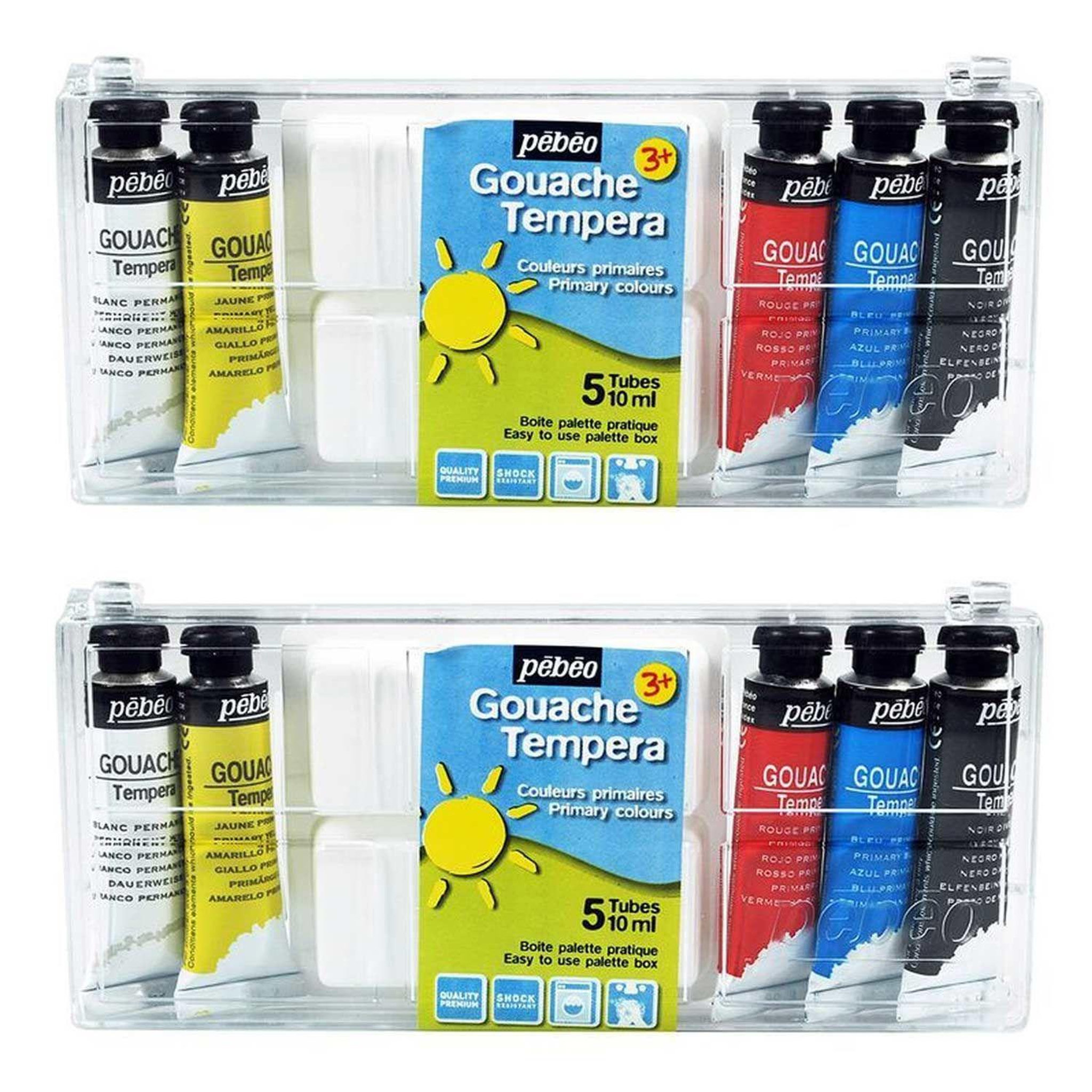 Voir la diapositive 2 : Pebeo 2 boîtes de 5 tubes de peinture gouache + palette - 5 x 10 ml