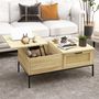 Voir la diapositive 2 : HOMCOM Table basse relevable style bohème chic - 2 tiroirs, compartiment - aspect cannage rotin PVC panneaux aspect bois clair