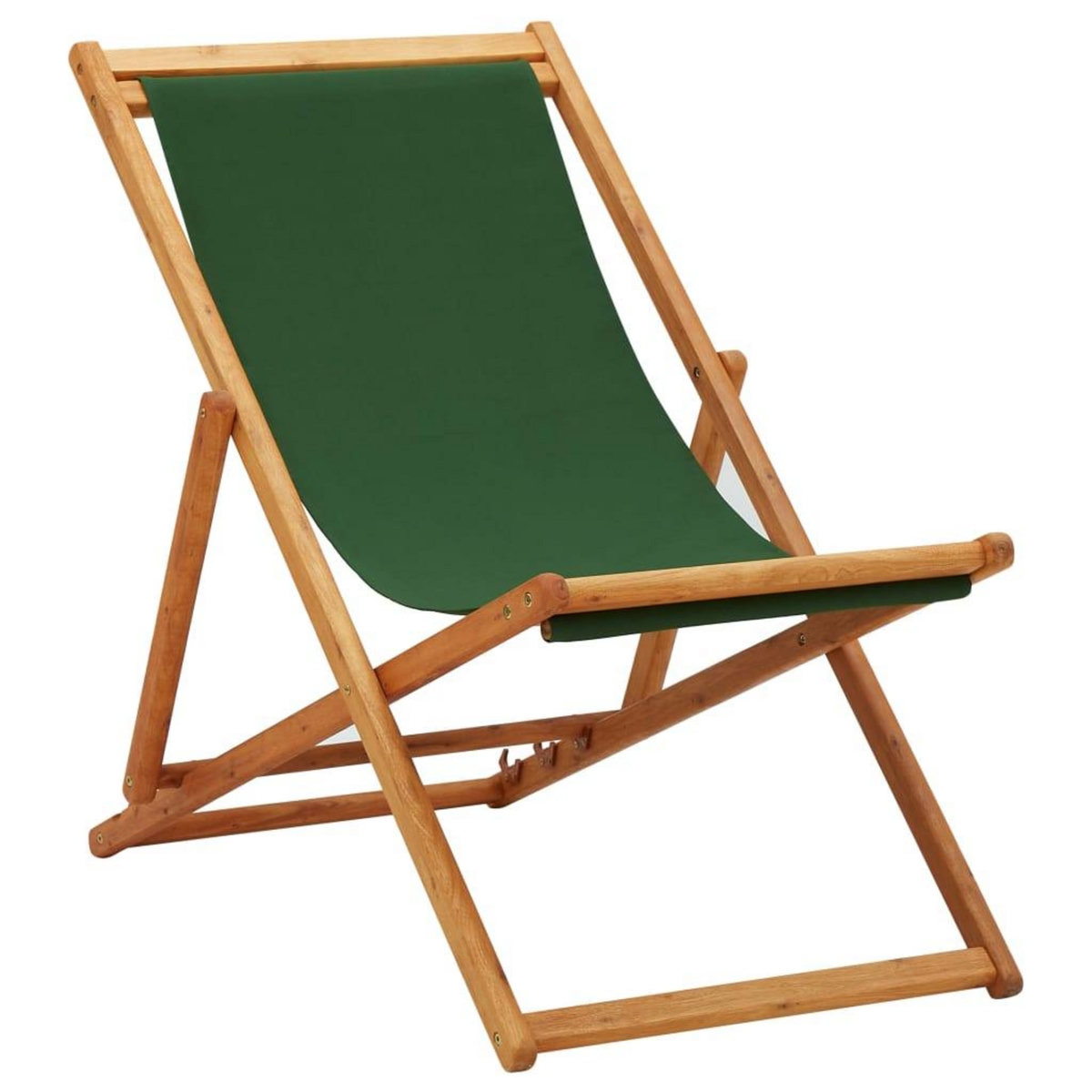 VIDAXL Chaise pliable de plage bois d'eucalyptus et tissu vert