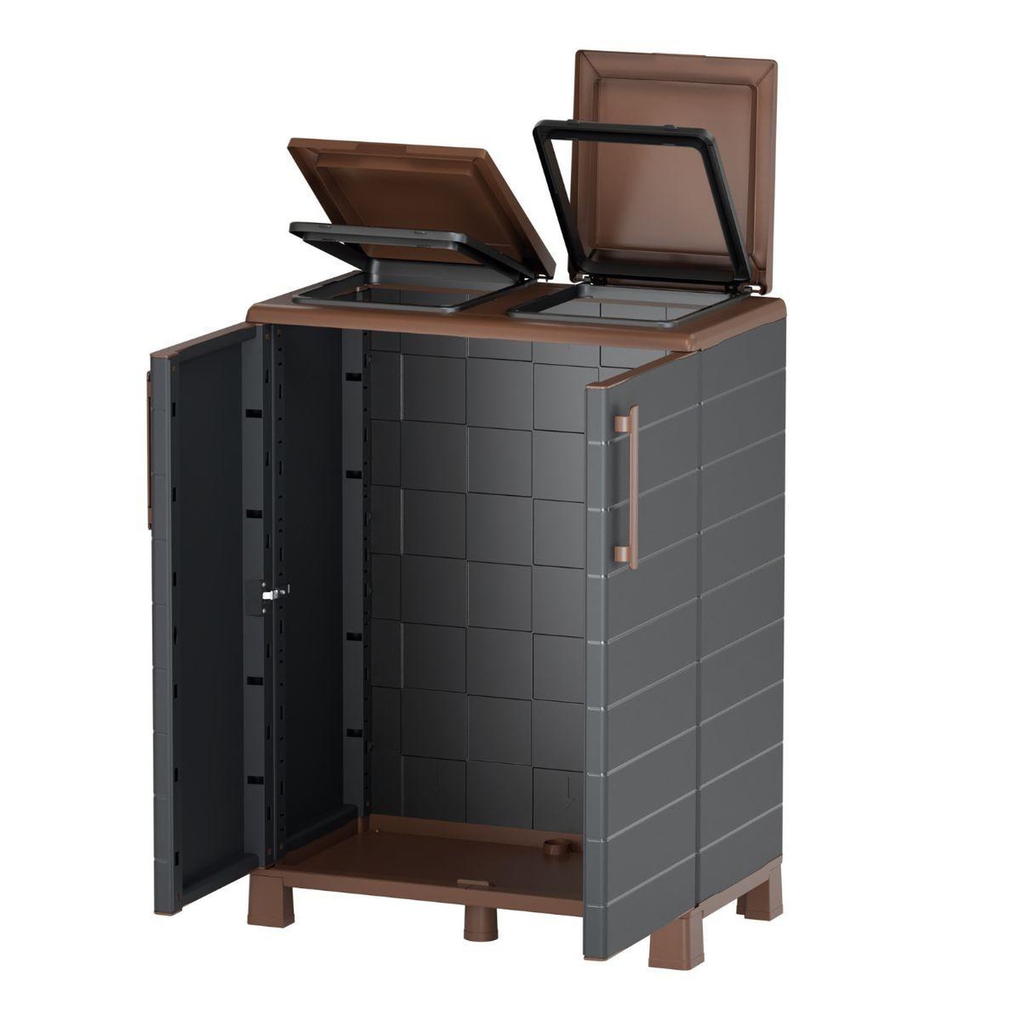 Voir la diapositive 5 : ART PLAST Abri poubelles 2 sacs anthracite - armoire cache poubelle de tri sélectif 68 x 37 x 90 cm terrasse, restaurant art plast