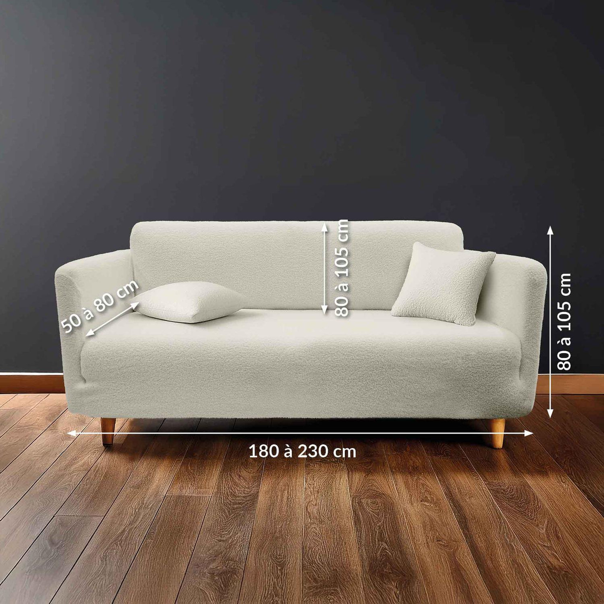 Voir la diapositive 3 : Douceur d'Intérieur Housse de canapé extensible en bouclette - 3 places - de 180 à 230 cm - ecru