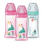 DODIE Lot de 3 Biberons anti-coliques - DODIE - Anti-coliques - Tétines rondes - 330 ml - +6 mois - 3 vitesses - Débit 3 - Rose et v