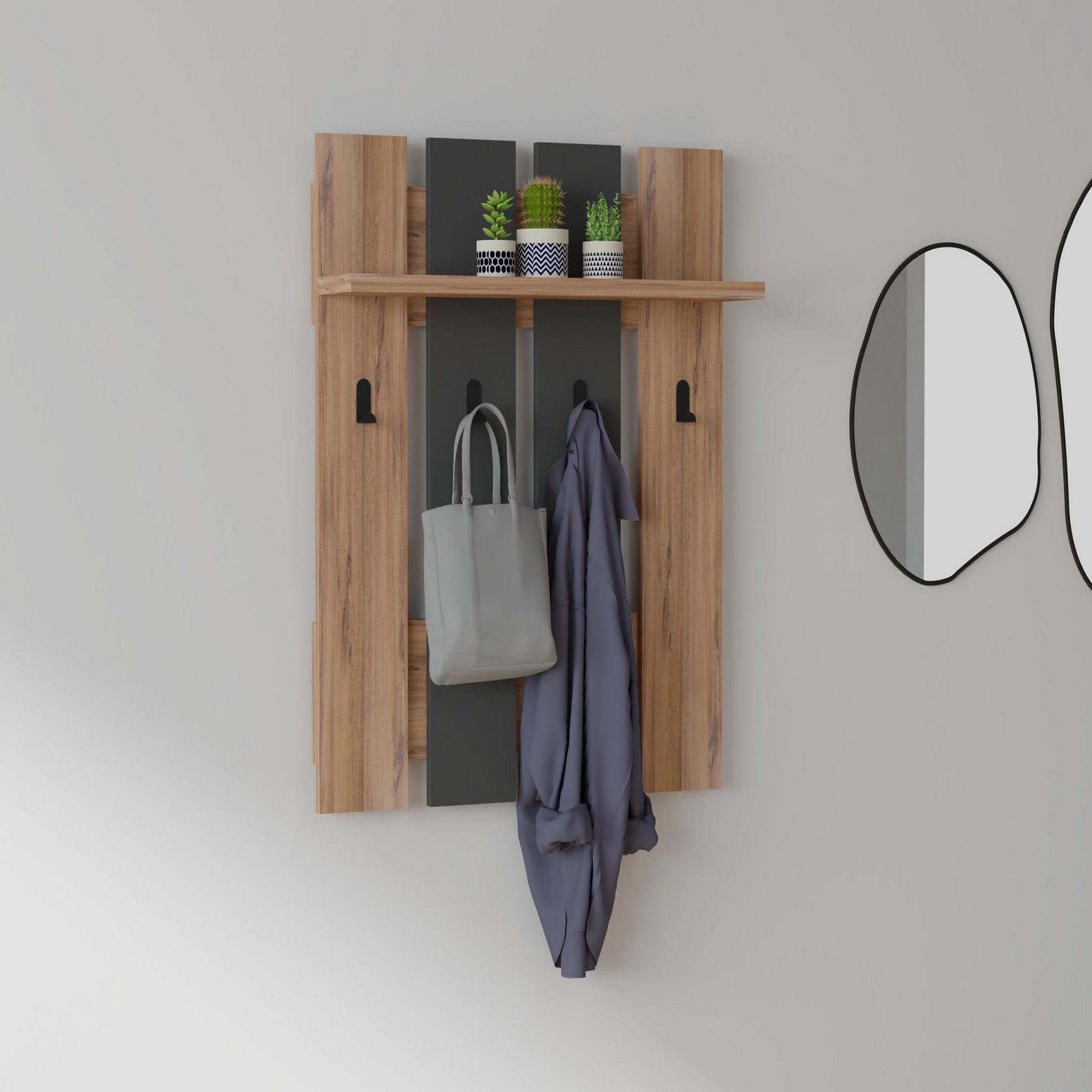 Voir la diapositive 2 : Habitat et Jardin Porte-manteau mural avec étagère en bois  mita  - 70 x 14 x 70 cm - gris anthracite