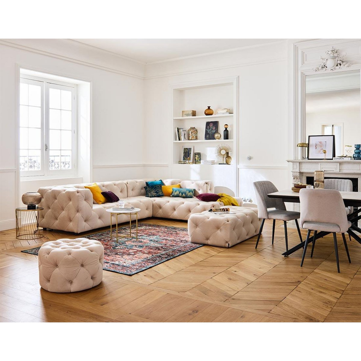 LISA DESIGN Gallata - canapé chesterfield d'angle droit - 5 places - en velours