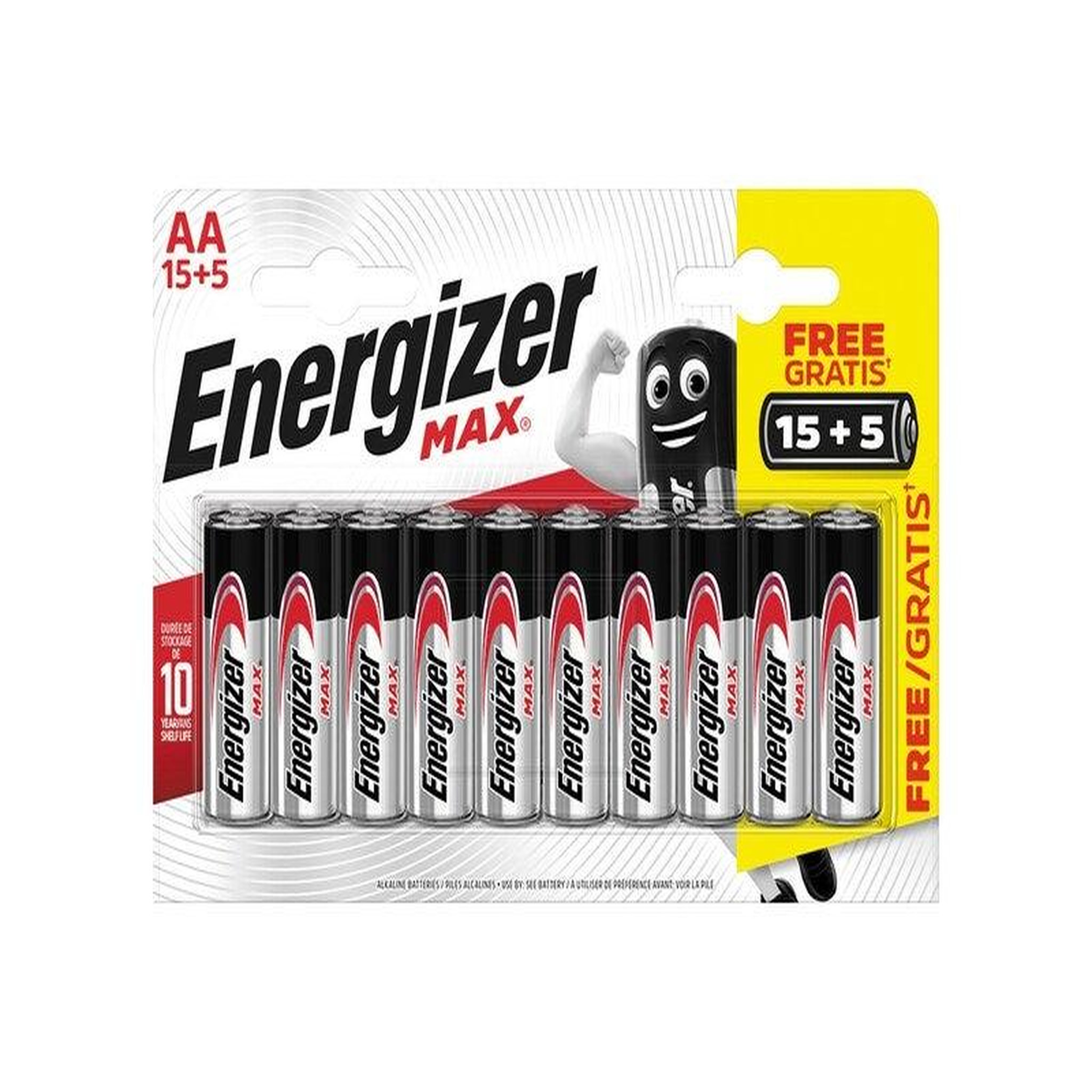 Energizer Lot de 15 + 5 piles alcaline AA Max, 1.2 V, ENERGIZER