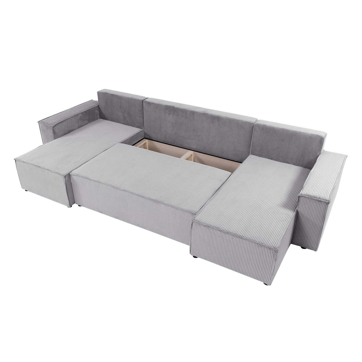 BEST MOBILIER Cezanne - canapé panoramique en u - 7 places - convertible avec coffre - en velours côtelé