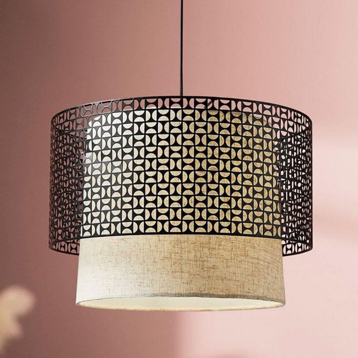 OSTARIA Suspension cylindrique métal lin Arsène noire beige