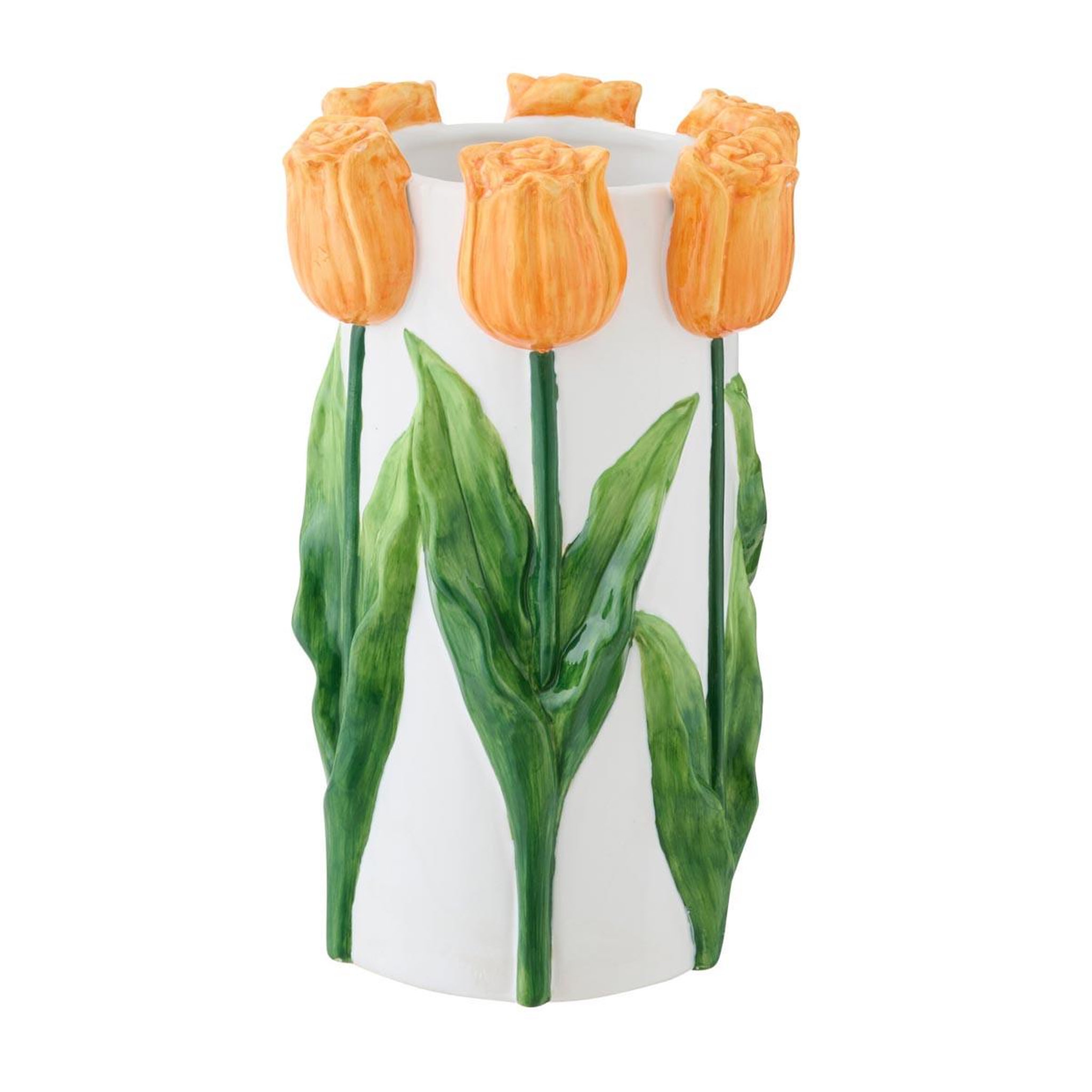 J-LINE Vase tulipes en céramique  bulbe  27cm blanc & orange