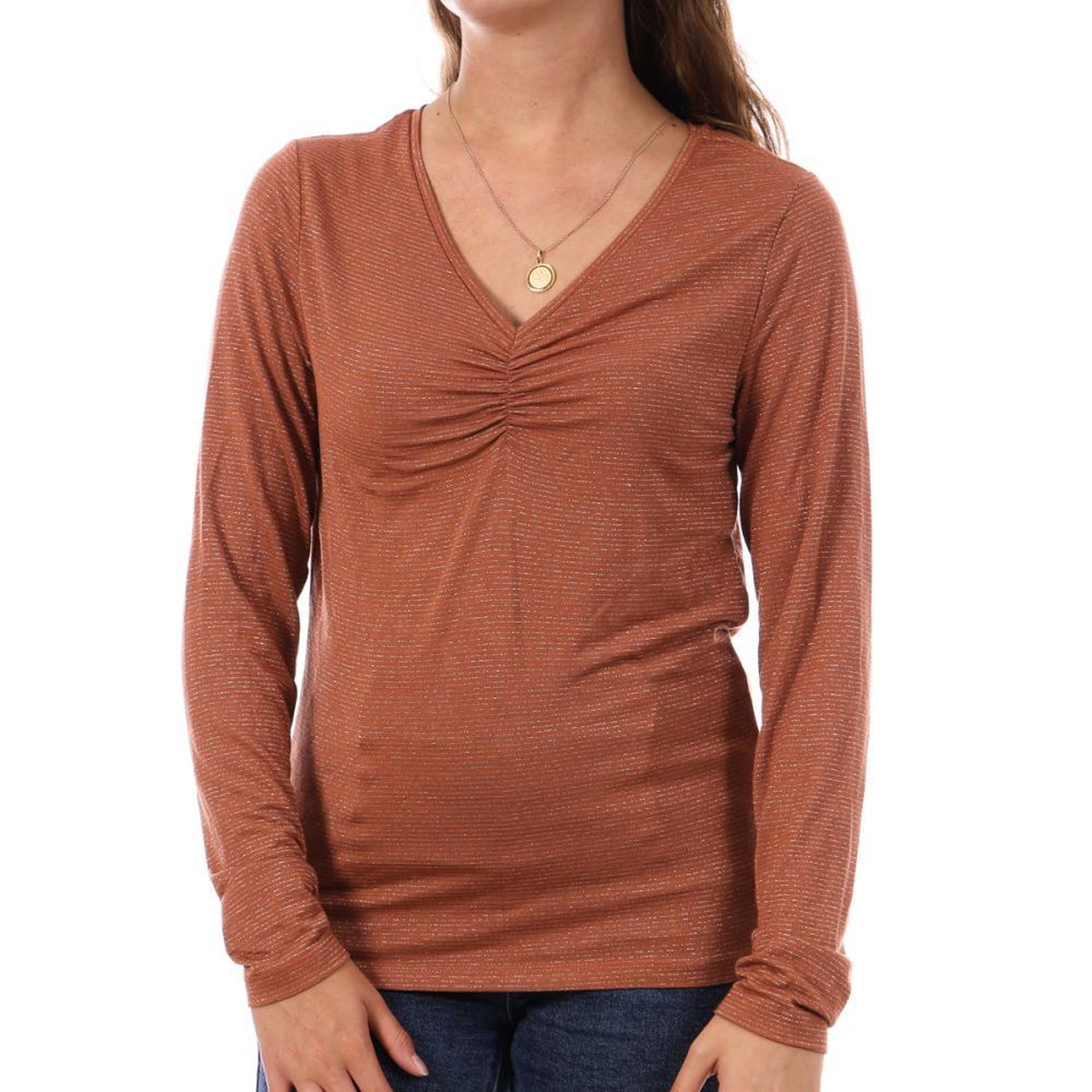 Voir la diapositive 1 : Pieces T-shirt Marron à rayures Femme Pieces Tamara