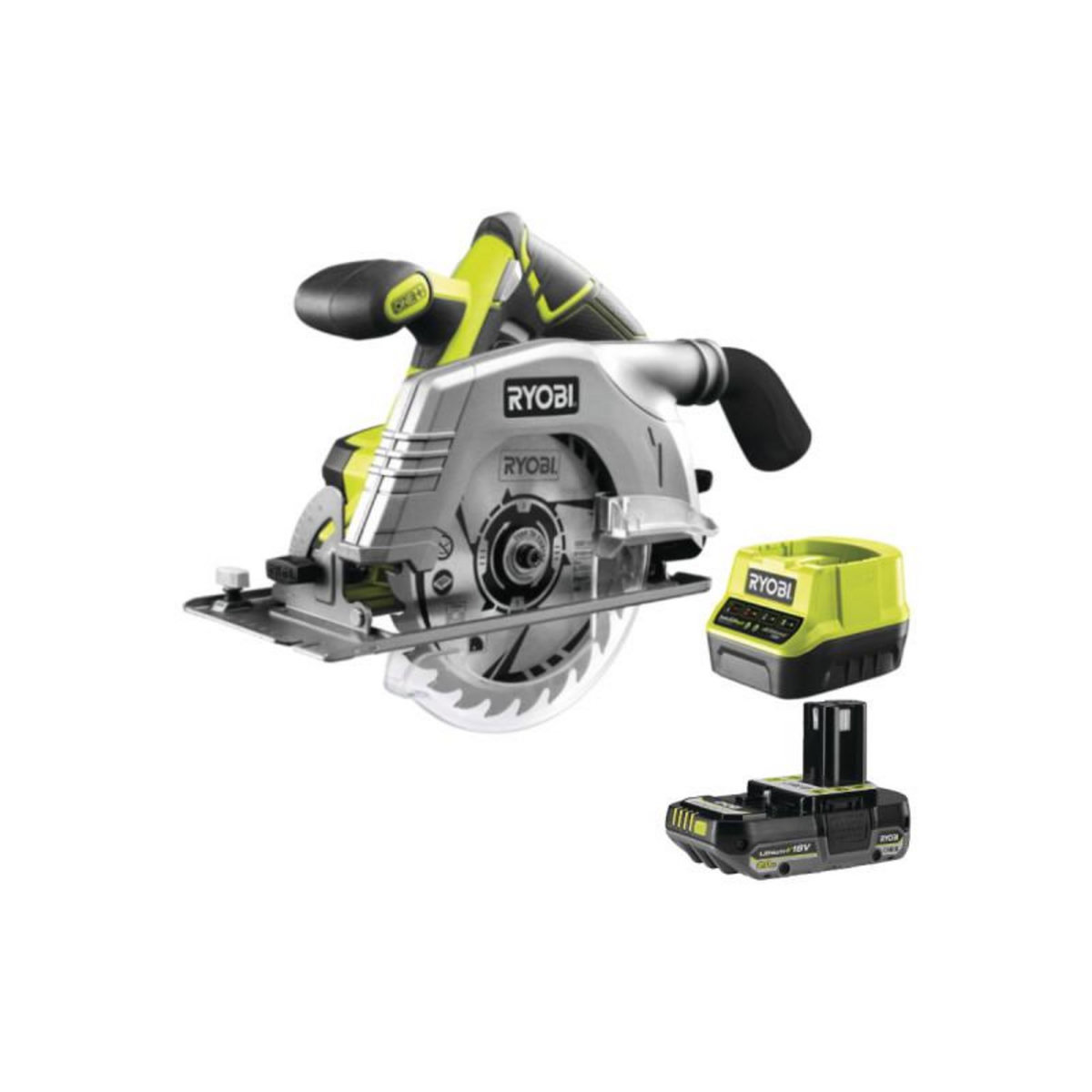 Ryobi Pack RYOBI Scie circulaire R18CS-0 - 18V One+ - 1 Batterie 2.0Ah - 1 Chargeur rapide