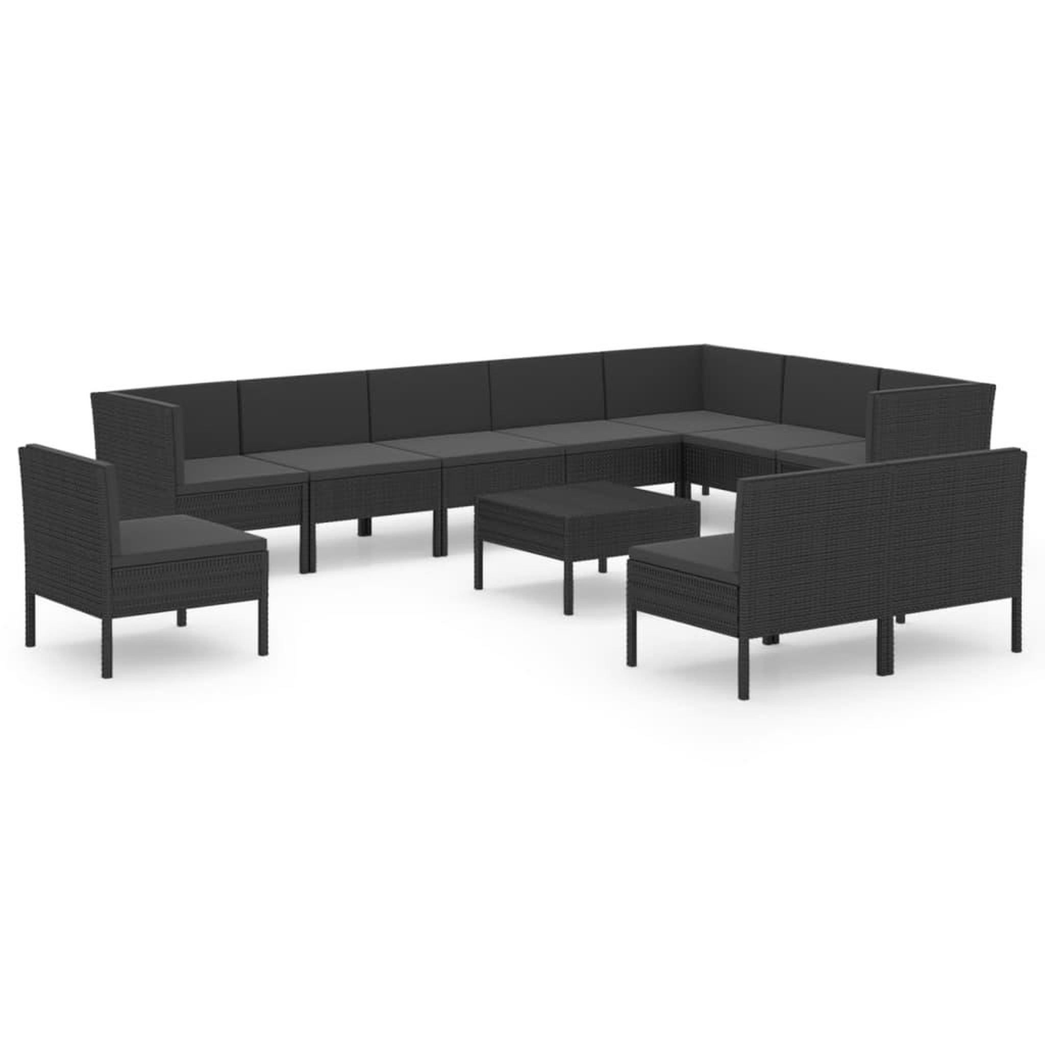 Voir la diapositive 2 : VIDAXL Salon de jardin 11 pcs avec coussins Resine tressee Noir