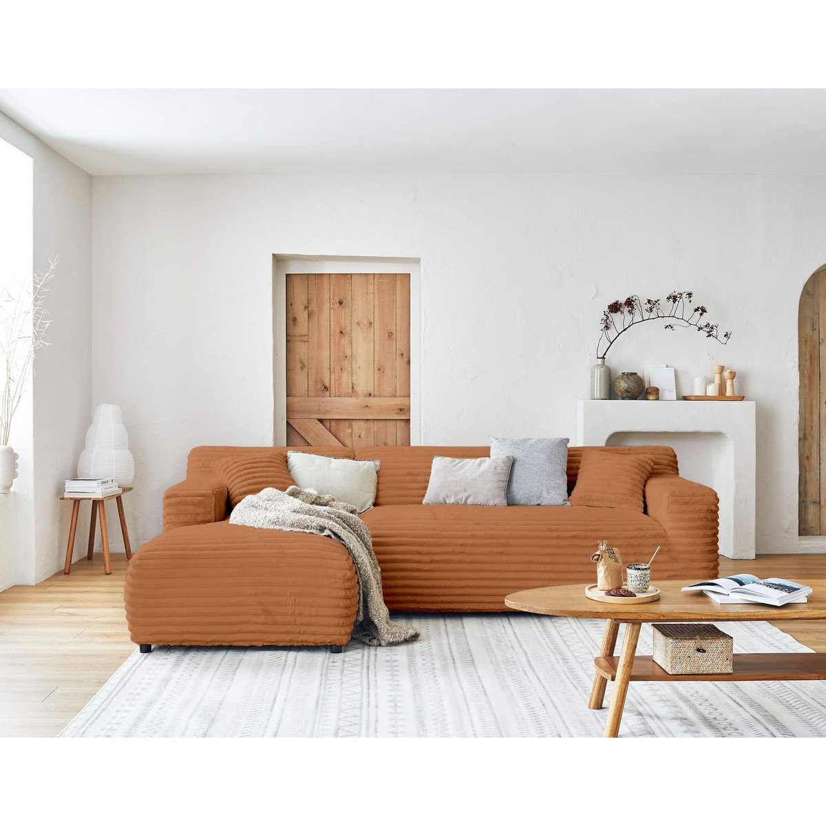 LISA DESIGN Laponie - canapé d'angle gauche - 4 places - en fausse fourrure côtelée