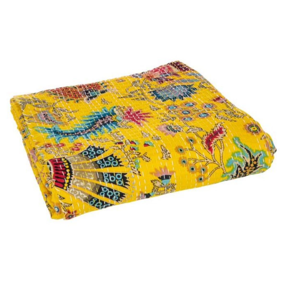 Paris Prix Plaid en Coton Imprimé  Floral  220x270cm Jaune