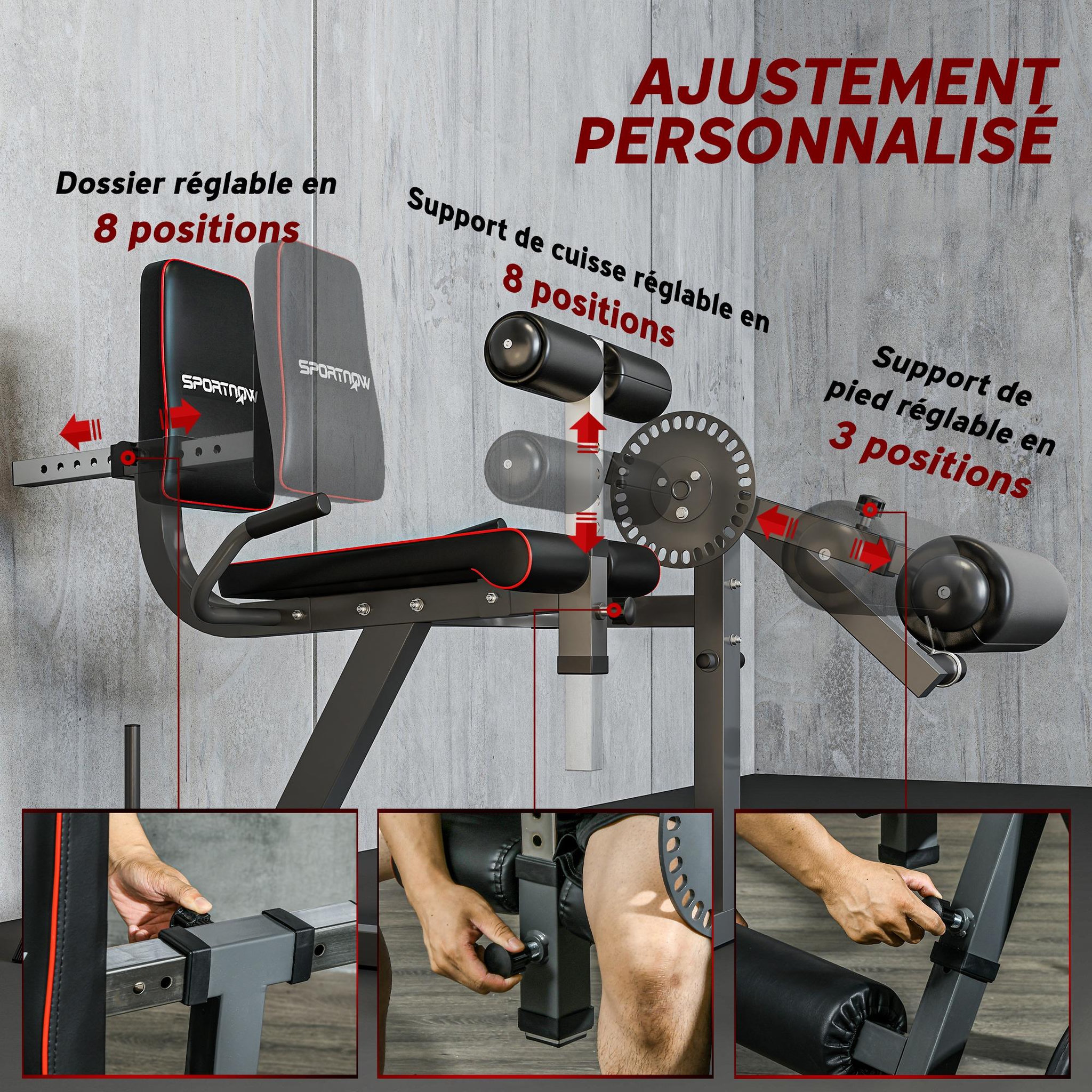 Voir la diapositive 5 : HOMCOM Leg press machine - leg curl - presse à mollets - entièrement réglable - max. 120 kg