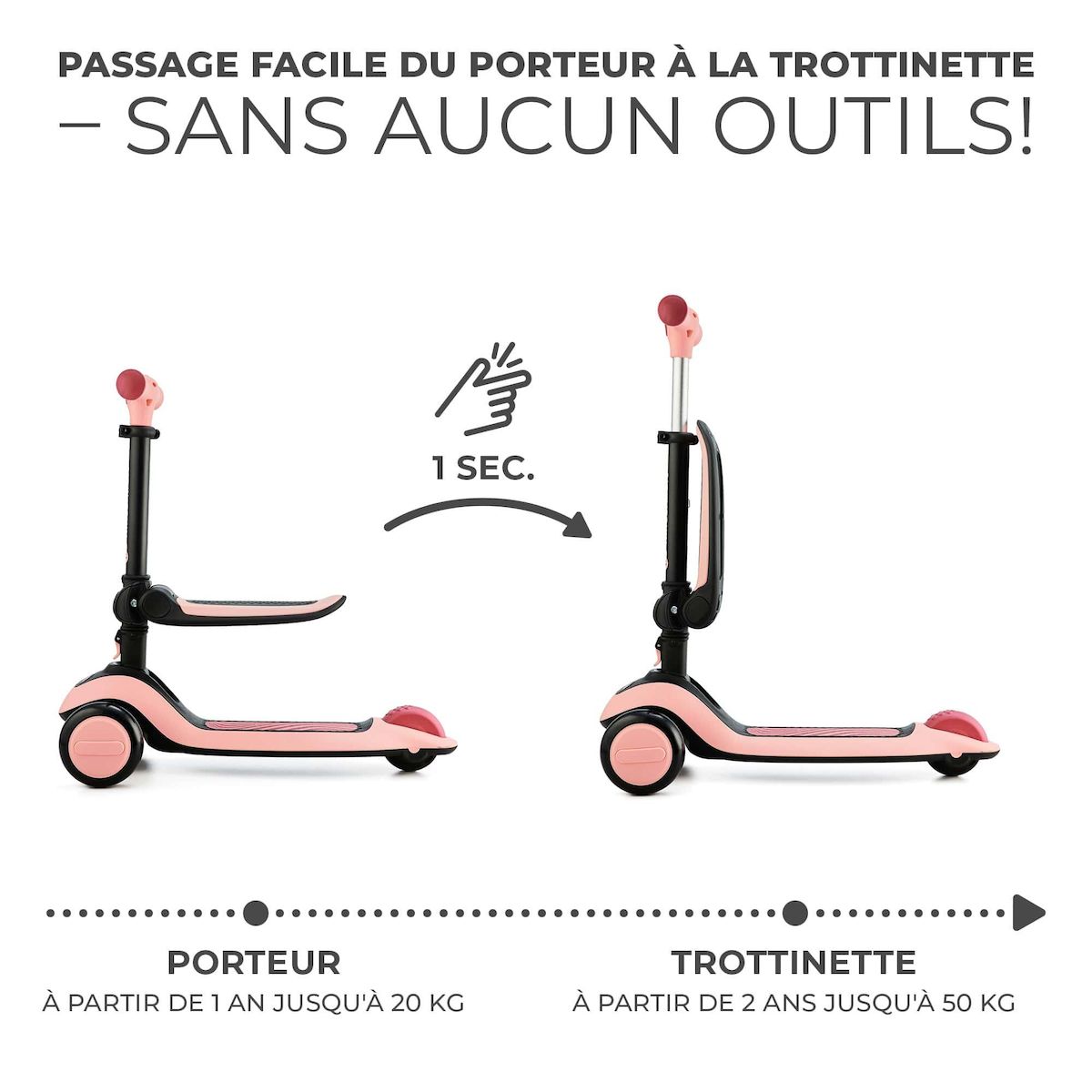 KINDERKRAFT Trottinette enfant pliante avec siege et roues lumineuses