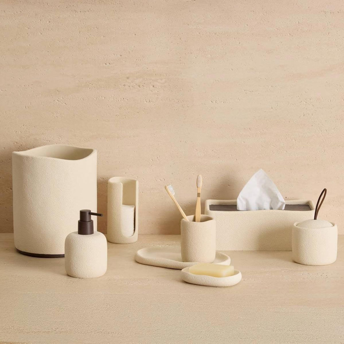 FIVE Poubelle de Salle de Bain en Résine  Olea  5L Beige