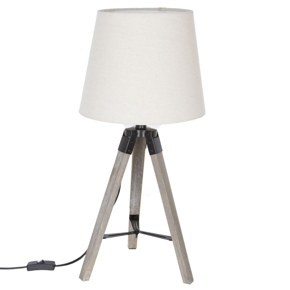 ATMOSPHERA Lampe en bois trépied Runo - H. 58 cm - Blanc