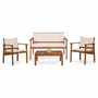 Voir la diapositive 1 : ID MARKET Salon de jardin bas JAKARTA 4 places en acacia avec canapé, fauteuils, table et coussins beige