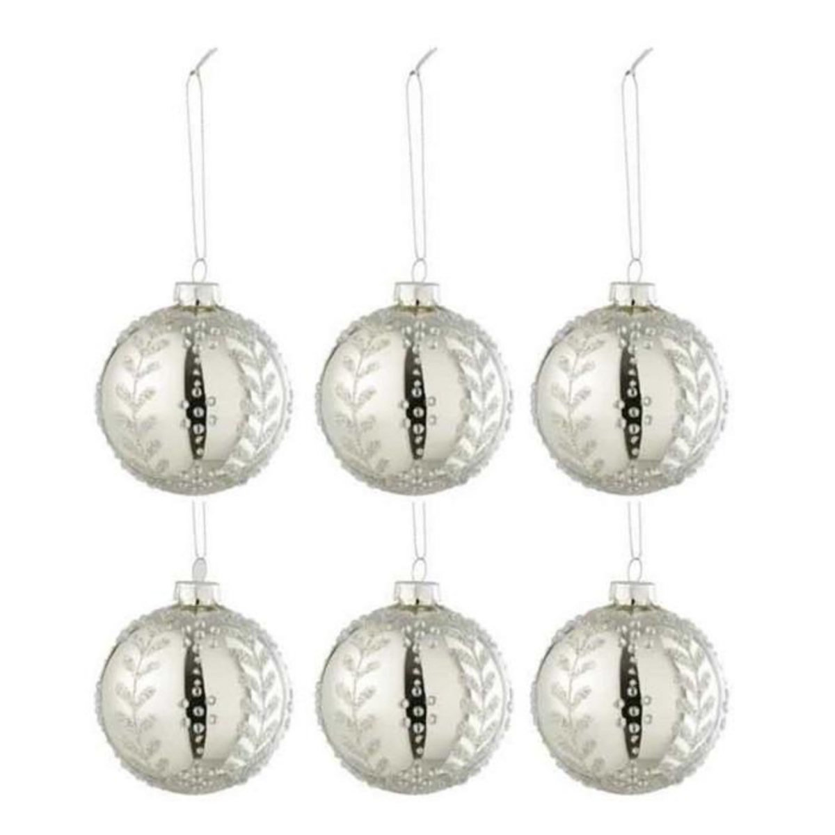 Paris Prix Lot de 6 Boules de Noël  Feuilles Paillettes  8cm Argent