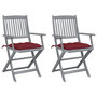 Voir la diapositive 1 : VIDAXL Chaises pliables d'exterieur lot de 2 et coussins Bois d'acacia