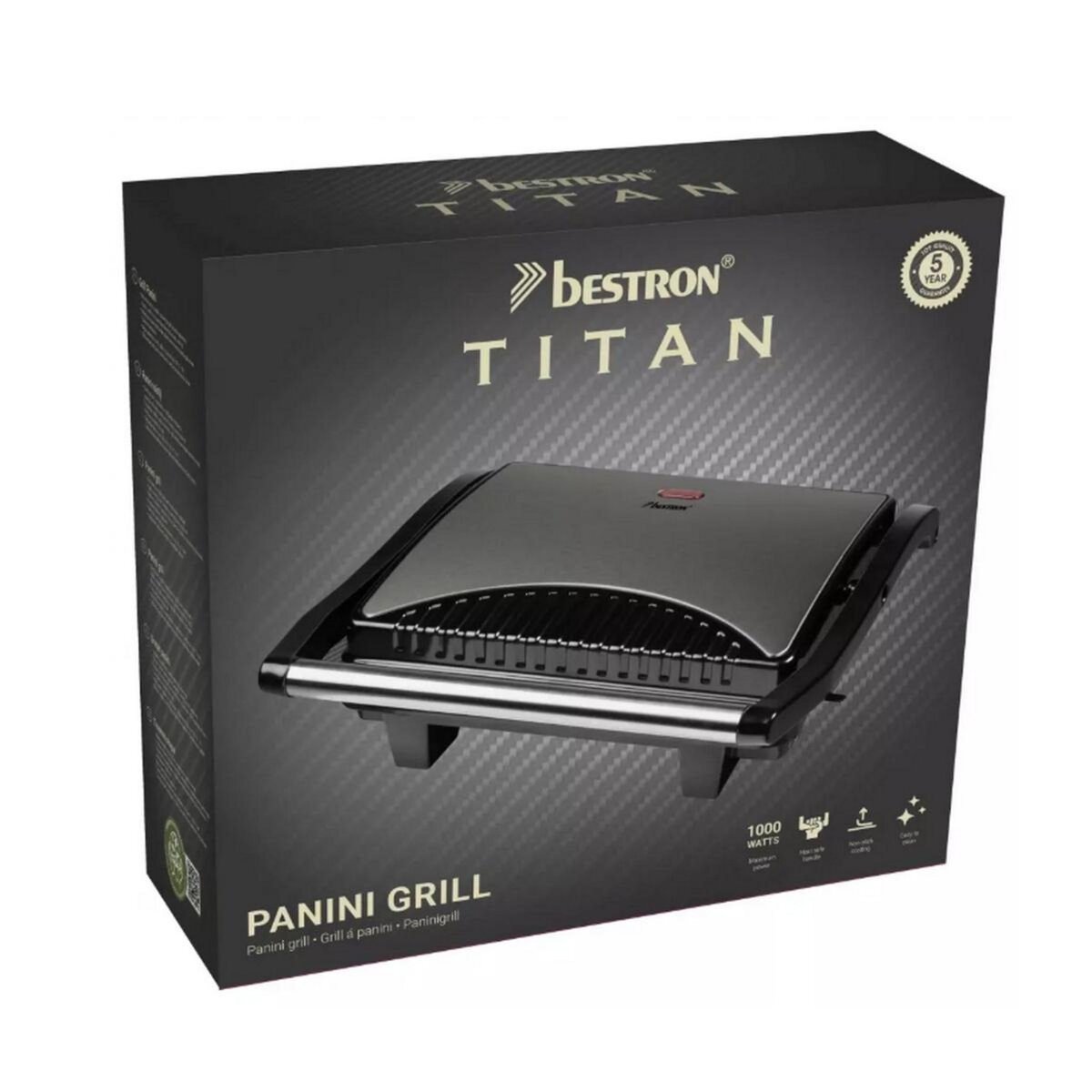 Bestron Appareil à panini 1000w noir - ASW113TG