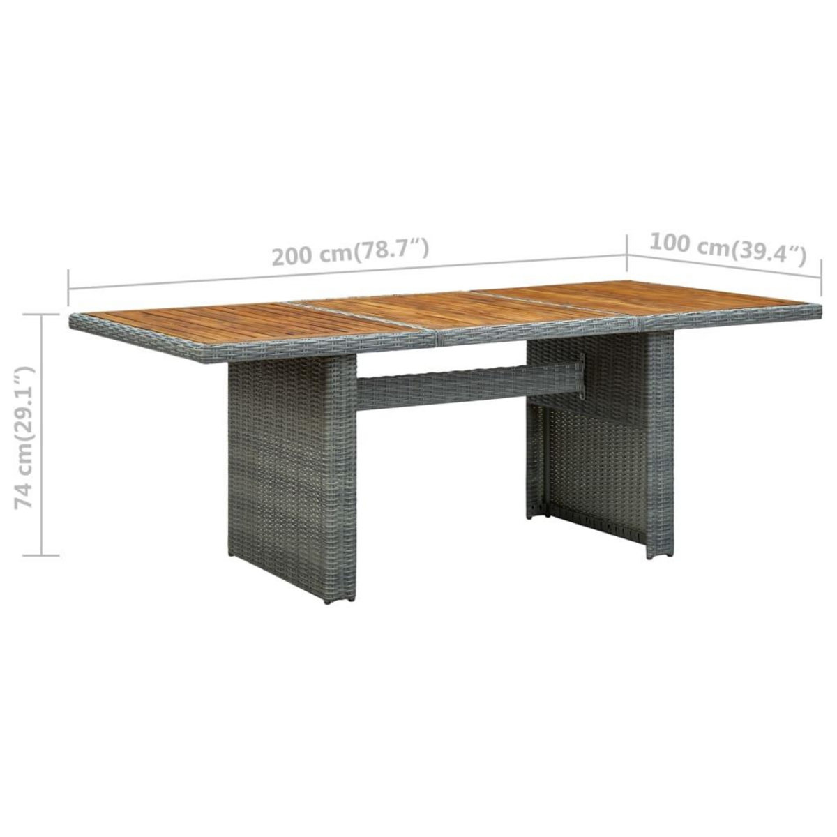 VIDAXL Table de jardin Gris clair Resine tressee et bois d'acacia