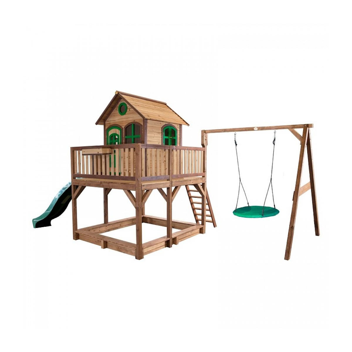 Axi House AXI Maisonnette Liam avec balancoire Nid rond Summer Brun Vert avec Toboggan Vert