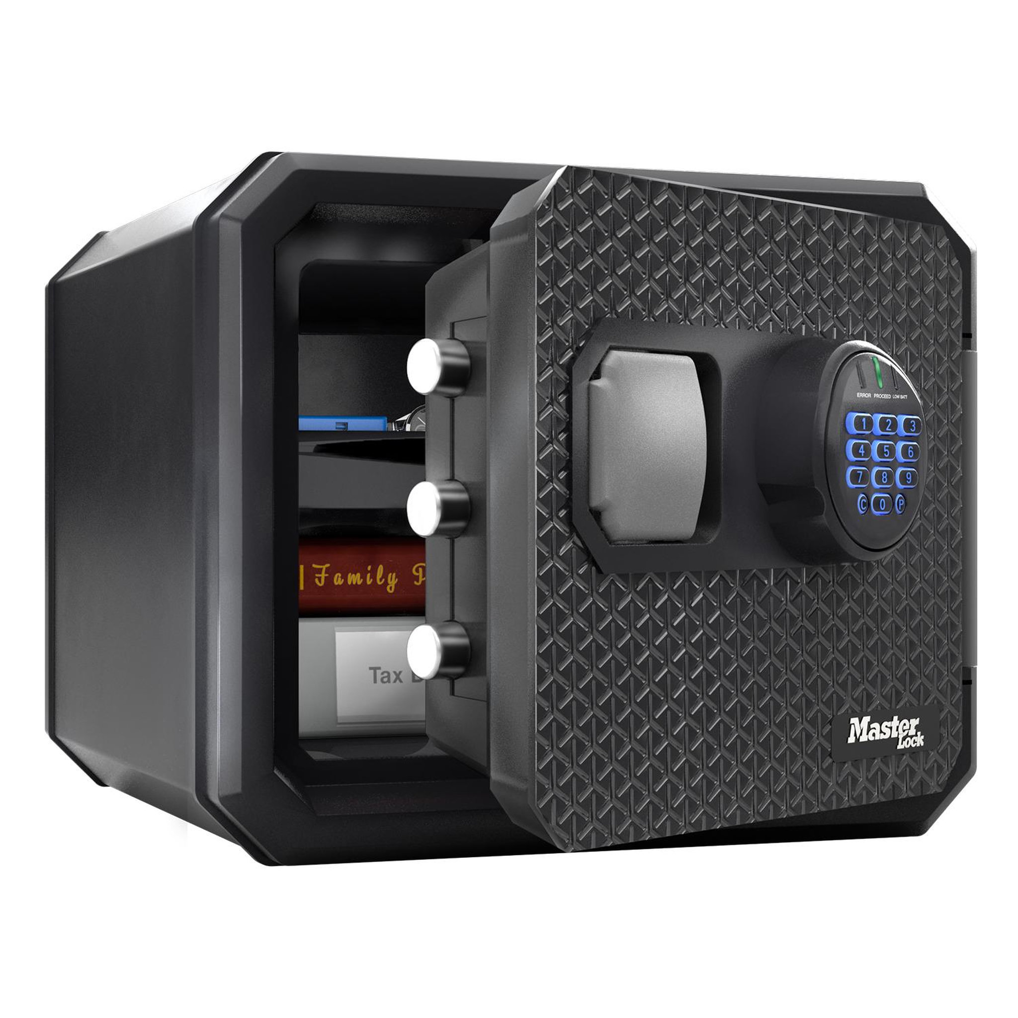 Master lock Coffre-Fort Anti Feu et Etanche, 23L, 417x 348x 478 mm, Combinaison Digitale et Clavier Rétroéclairé