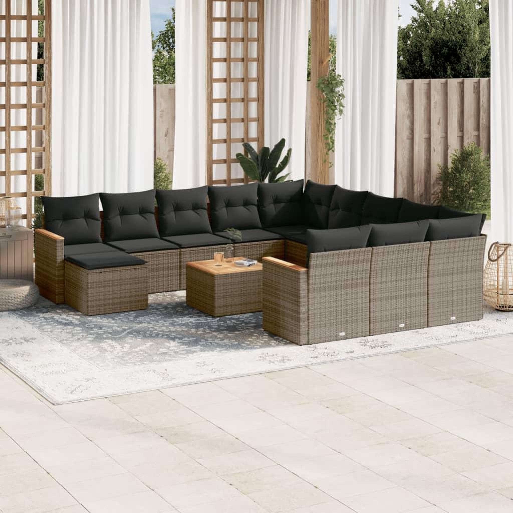 VIDAXL Salon de jardin avec coussins 13 pcs gris resine tressee