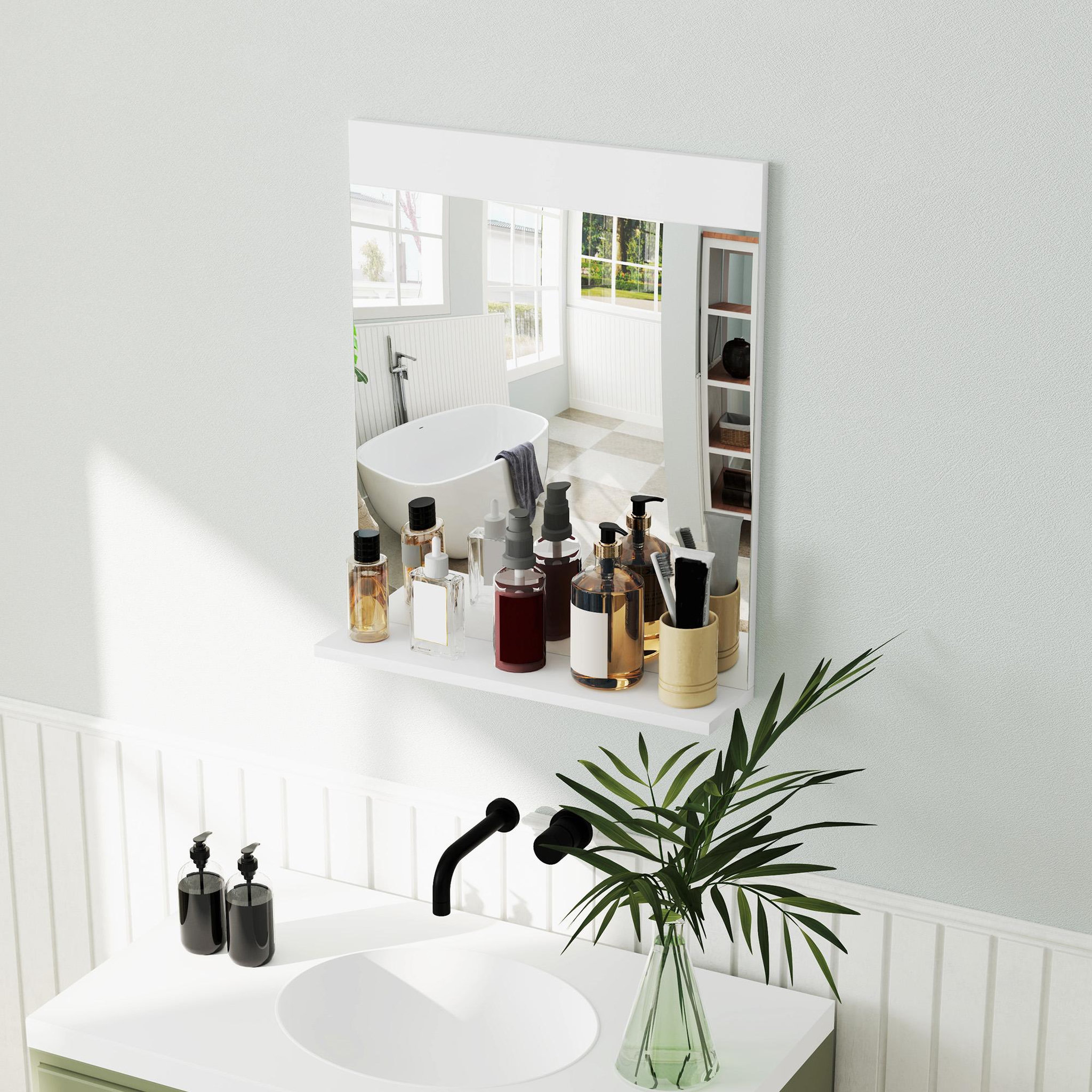 Voir la diapositive 4 : HOMCOM Miroir de salle de bain mural avec étagère intégrée - dim. 50 x 12 x 60 cm - blanc