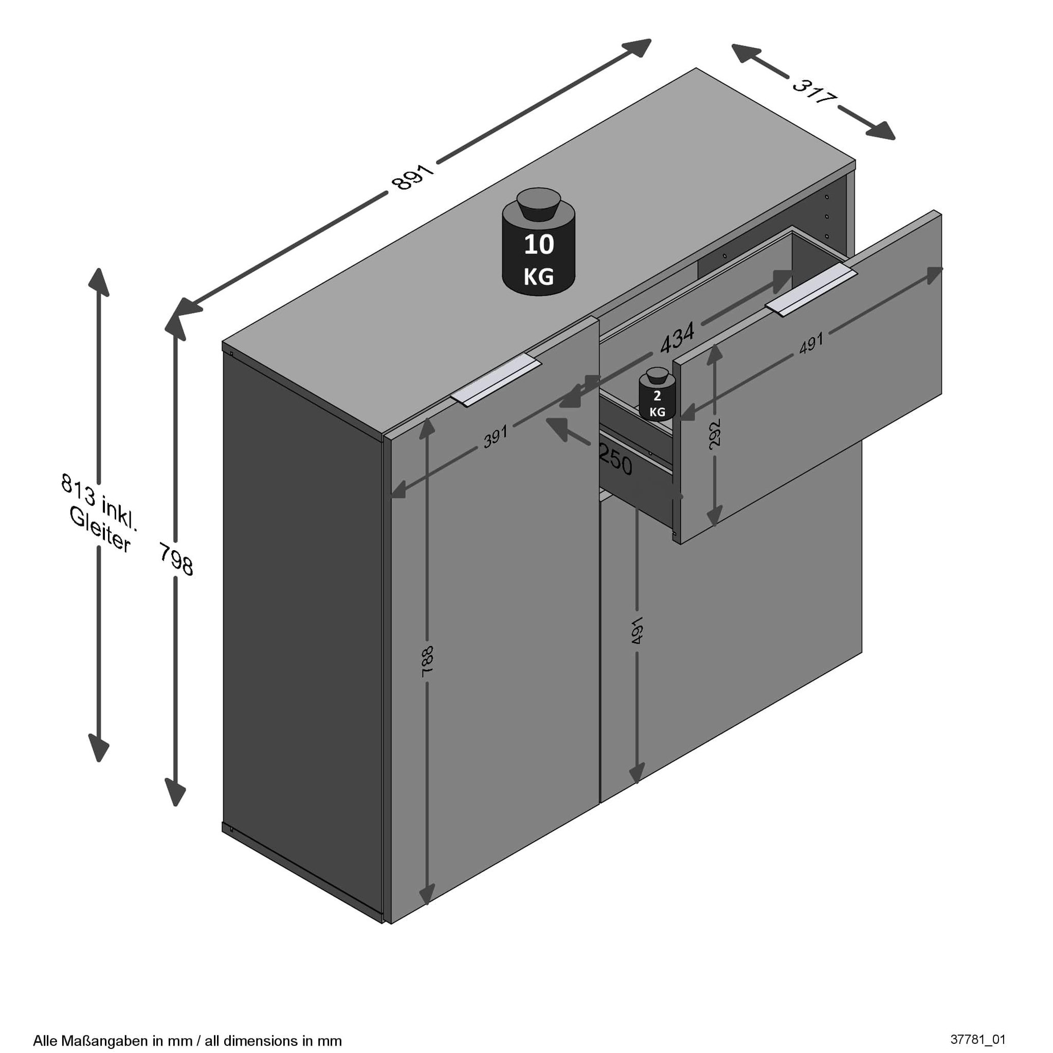 Voir la diapositive 4 : Commode de rangement 2 portes 1 tiroir L90 cm DARIK