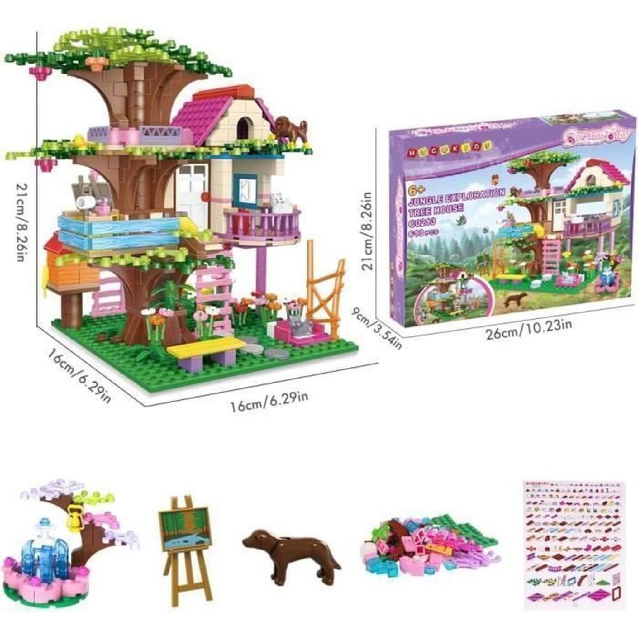Voir la diapositive 4 : Jeu de construction STEM Cabane dans les Arbres HG C0213 613 pièces en ABS, maison dans la jungle sur 3 niveaux avec balcon, télescope, jardin et animaux