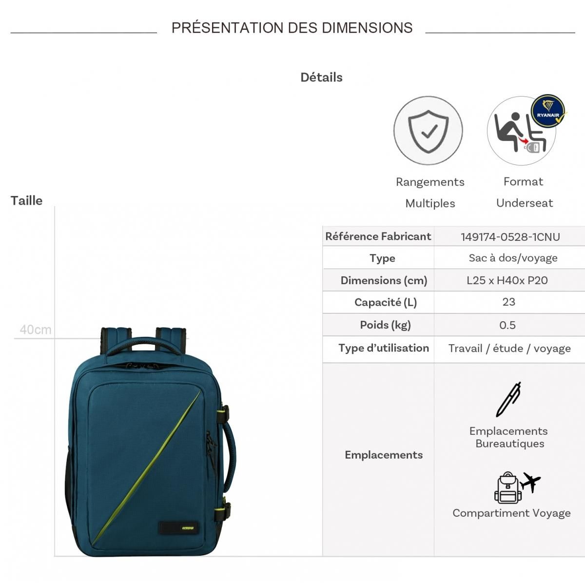 American Tourister Sac à dos de voyage underseat Take 2 Cabin