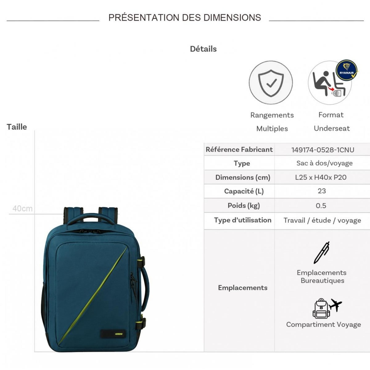 American Tourister Sac à dos de voyage underseat Take 2 Cabin