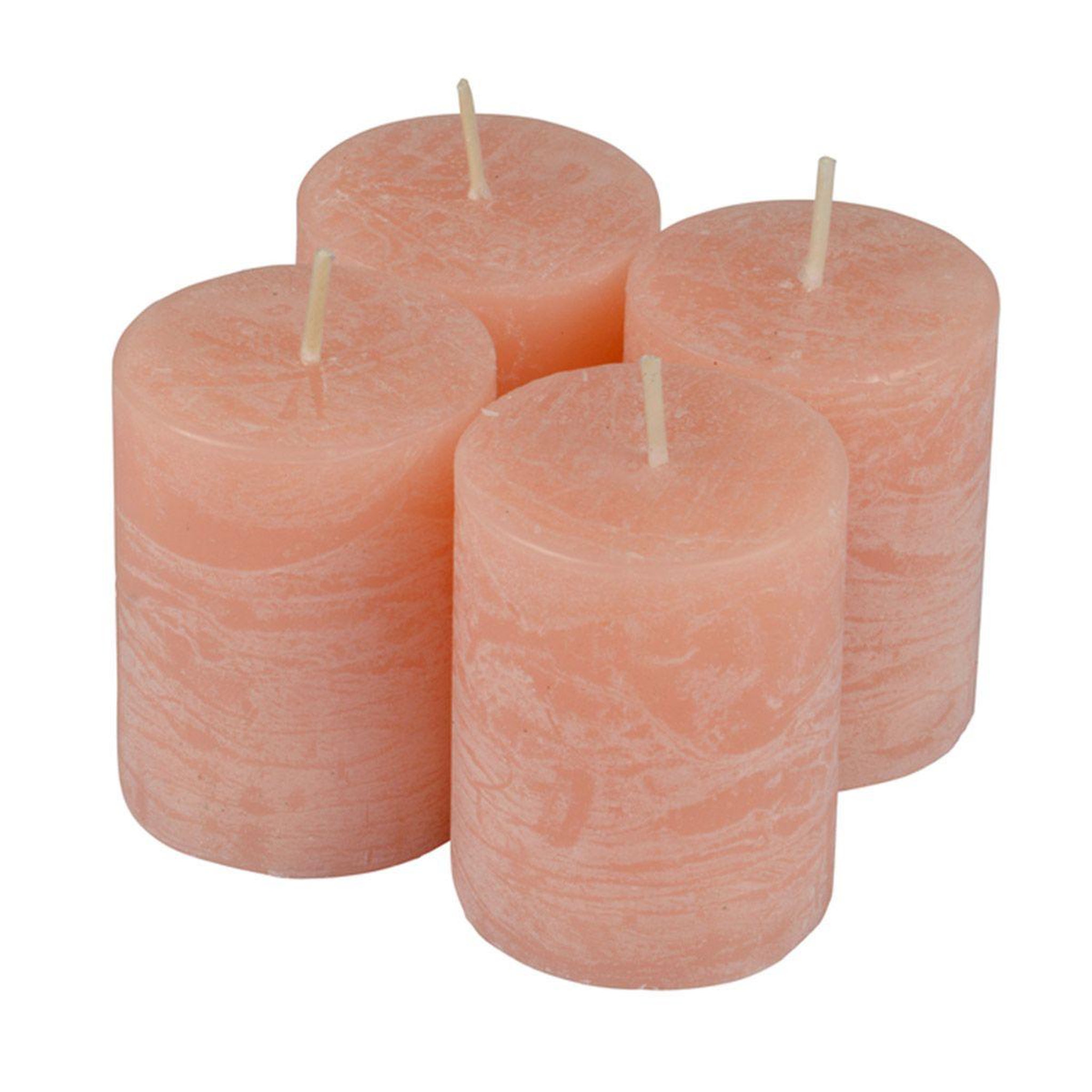 HOMEA Lot de 4 Bougies Pilier  Rustique  5cm Rose Poudré