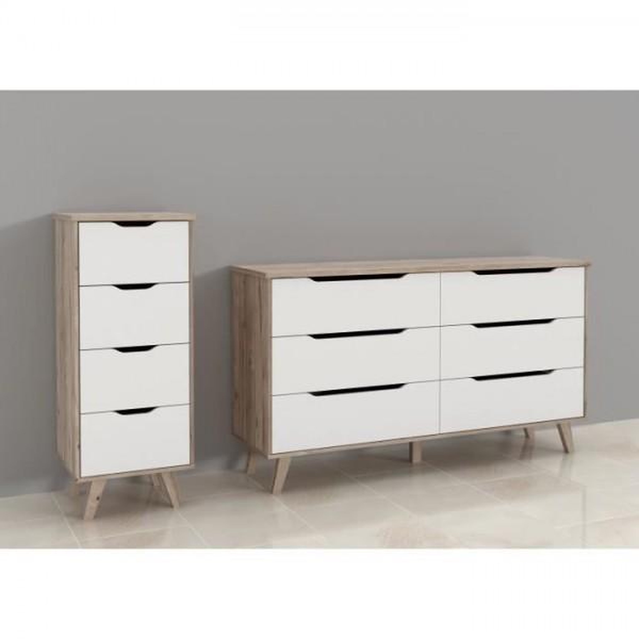 Voir la diapositive 4 : MARKET24 Chiffonnier 4 tiroirs - En panneaux de particules - Décor chene et blanc - Contemporain - L 45 x P 42 x H 108 cm