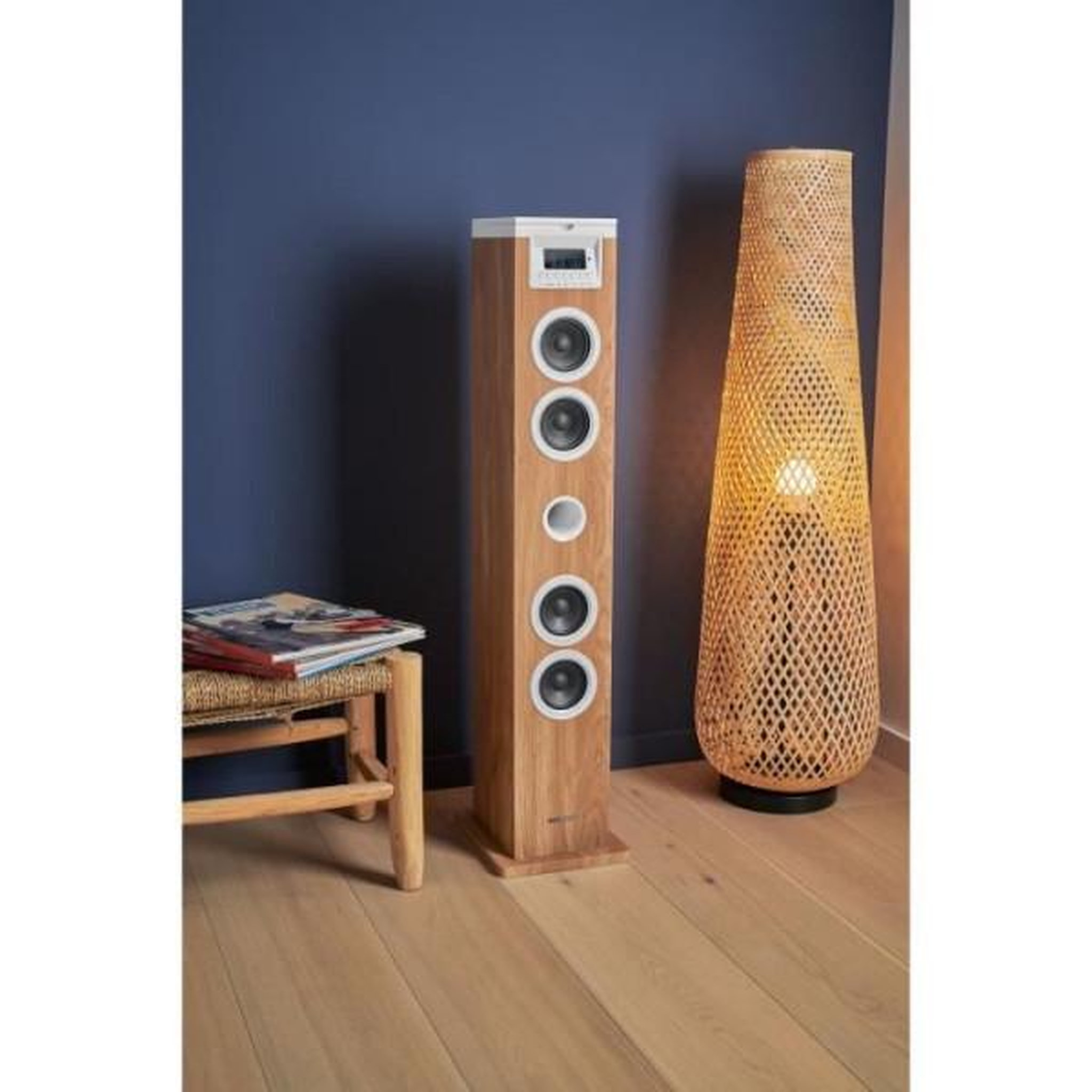 Voir la diapositive 6 : THOMSON Enceinte colonne haute qualite tour haut-parleur - thomson - bluetooth/cd/usb/sd - blanc/bois - 60w - radio fm