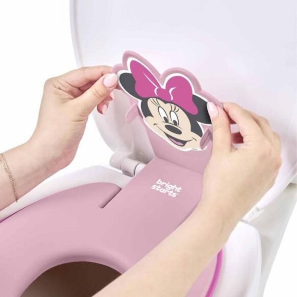 DISNEY BABY DISNEY BABY- MINNIE- Réducteur de lunette de toilette enfant universel adhésif?, innovant, Installation rapide, semi-permanent