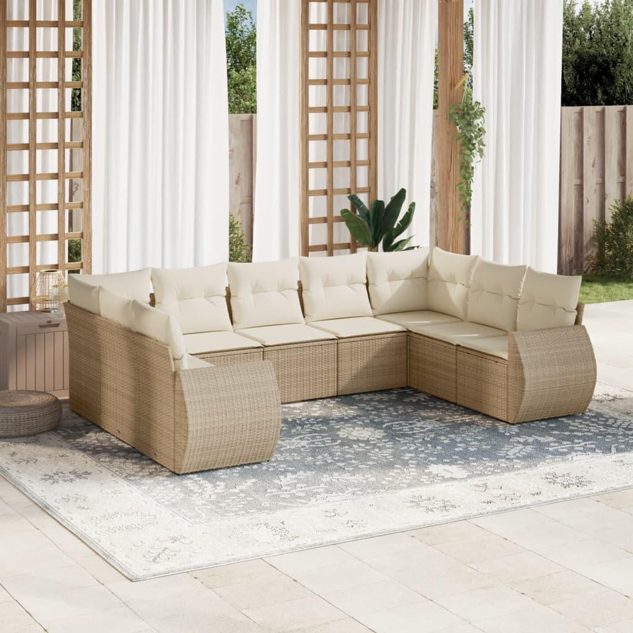 VIDAXL Salon de jardin avec coussins 9 pcs beige resine tressee